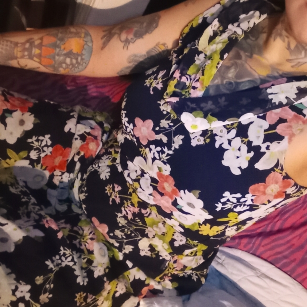 JBS floral cowl neck mid length dress